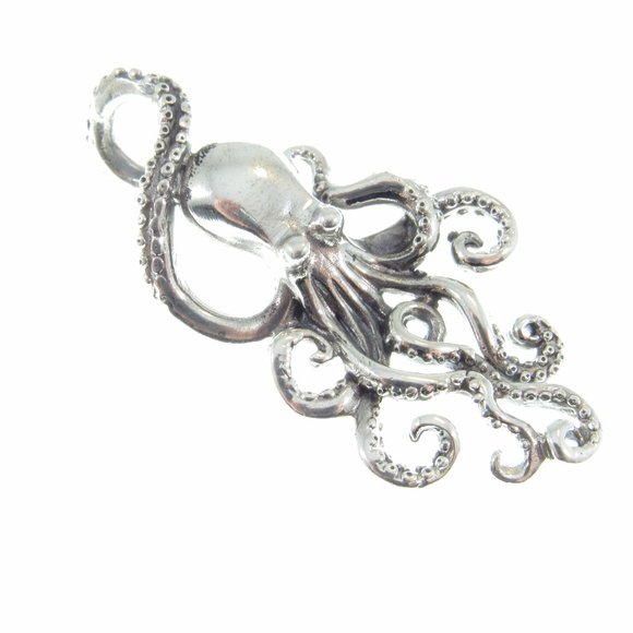 Solid 925 Sterling Silver Octopus w/ Tentacles Sea Kraken Slide Pendant for Men - Picture 6 of 9